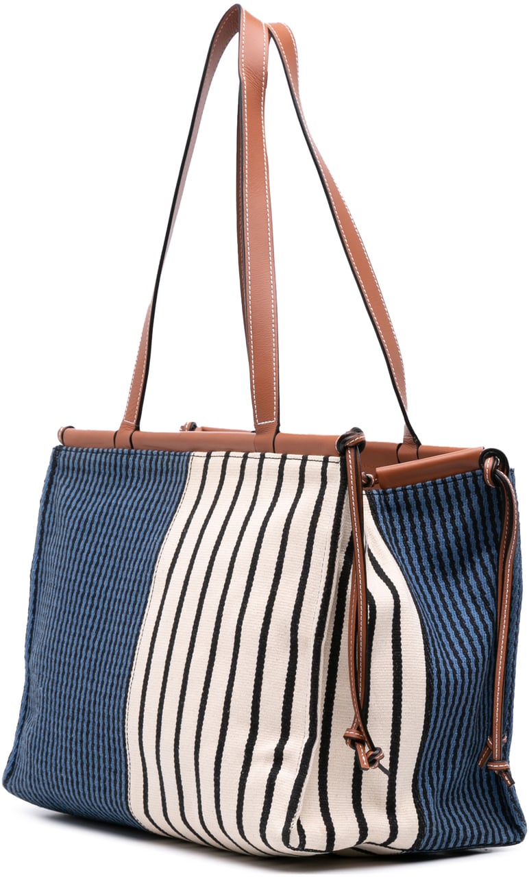 Loewe Paulas Ibiza Large Canvas Stripes Cushion Tote Blauw