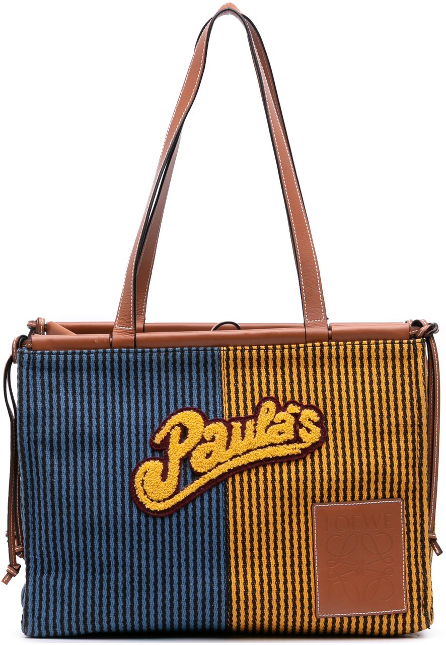 Loewe Paulas Ibiza Large Canvas Stripes Cushion Tote Blauw