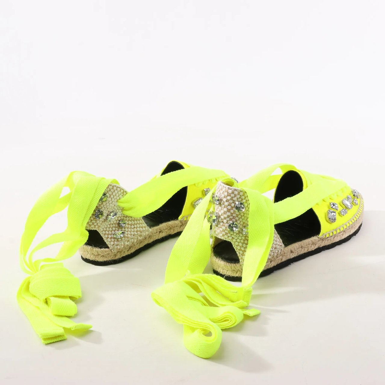 Loewe Loewe STARMARK  Bijou Ribbon Strap Fabric Sandals in Yellow 791910, Size 37 EU Geel