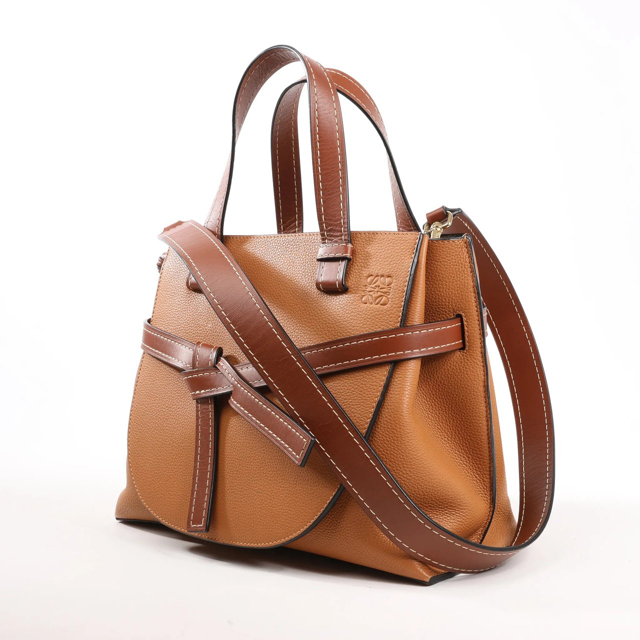 Loewe LOEWE Gate Top Handle Leather 2Way Handbag in Brown Bruin