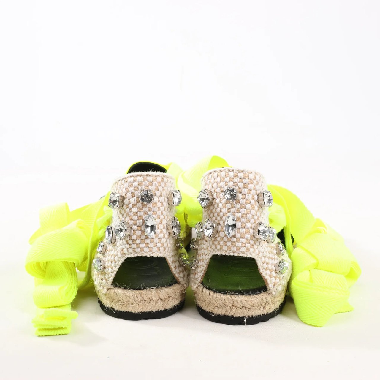 Loewe Loewe STARMARK Bijou Ribbon Strap Fabric Sandals in Yellow 791910, Size 37 EU Geel