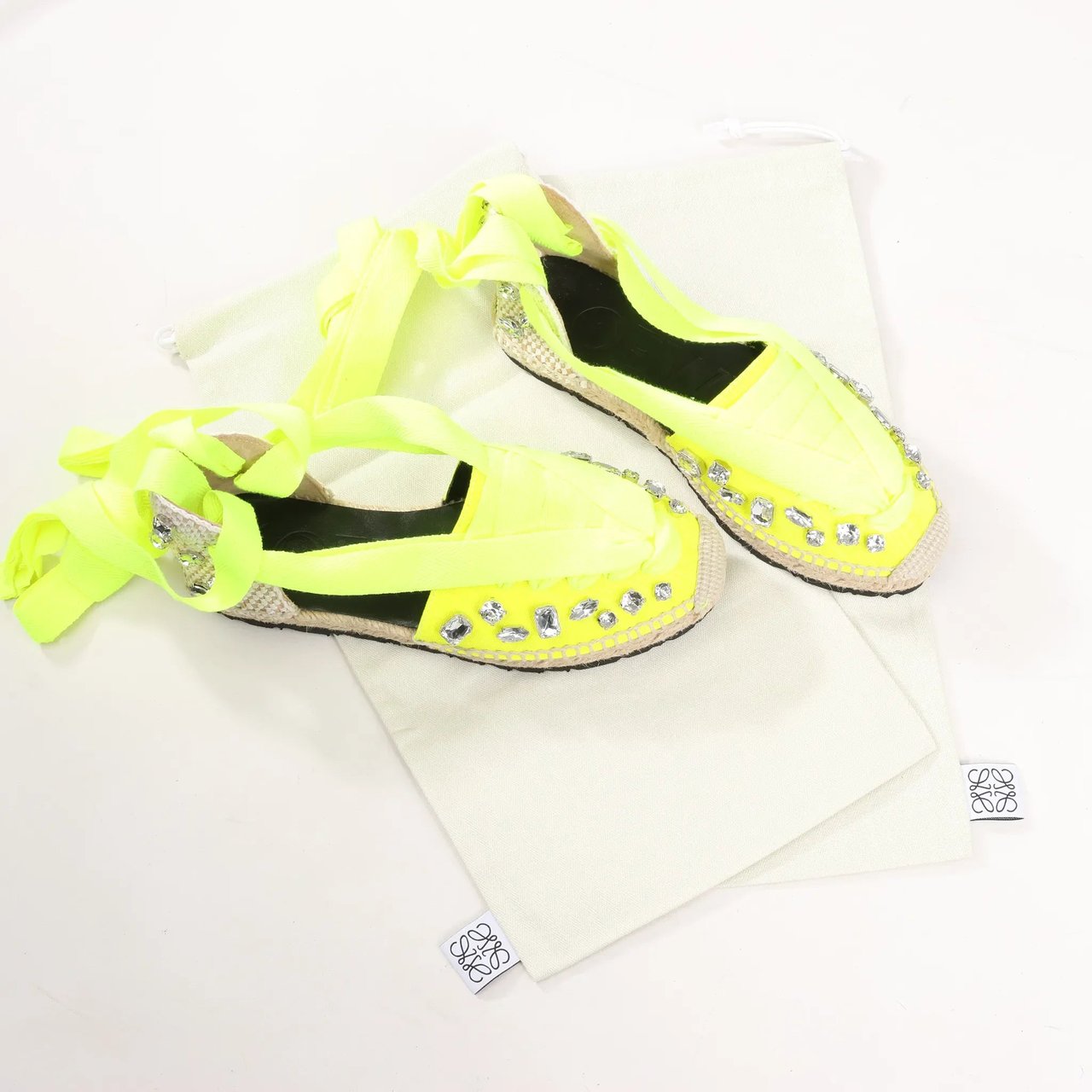 Loewe Loewe STARMARK Bijou Ribbon Strap Fabric Sandals in Yellow 791910, Size 37 EU Geel