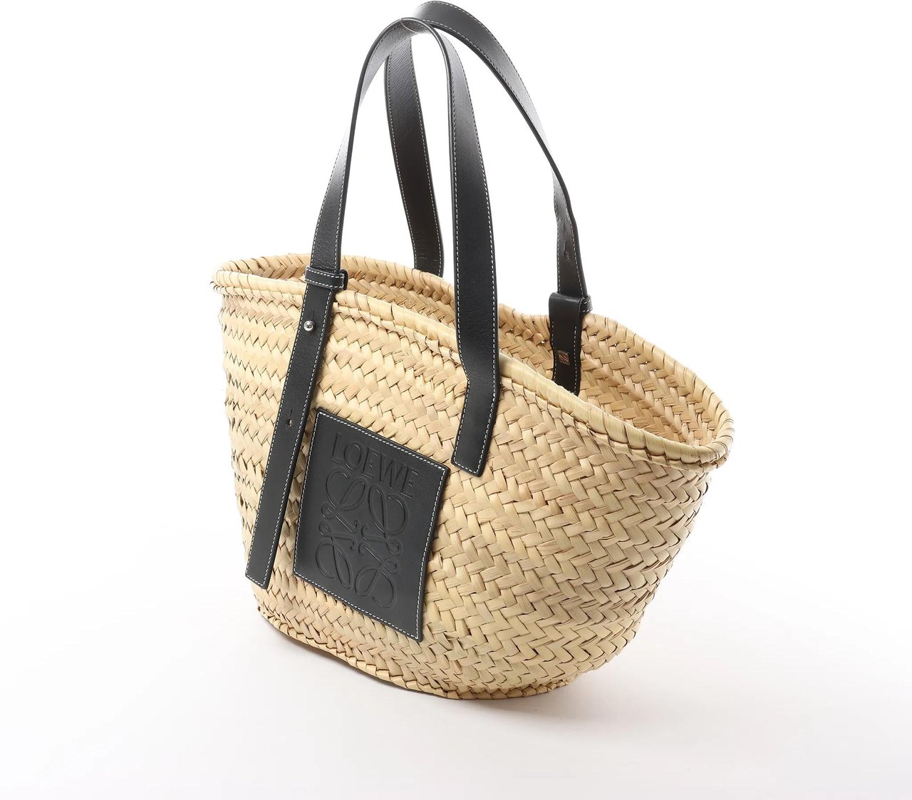 Loewe LOEWE Basket Medium Raffia x Leather Shoulder Bag in Beige x Black Divers