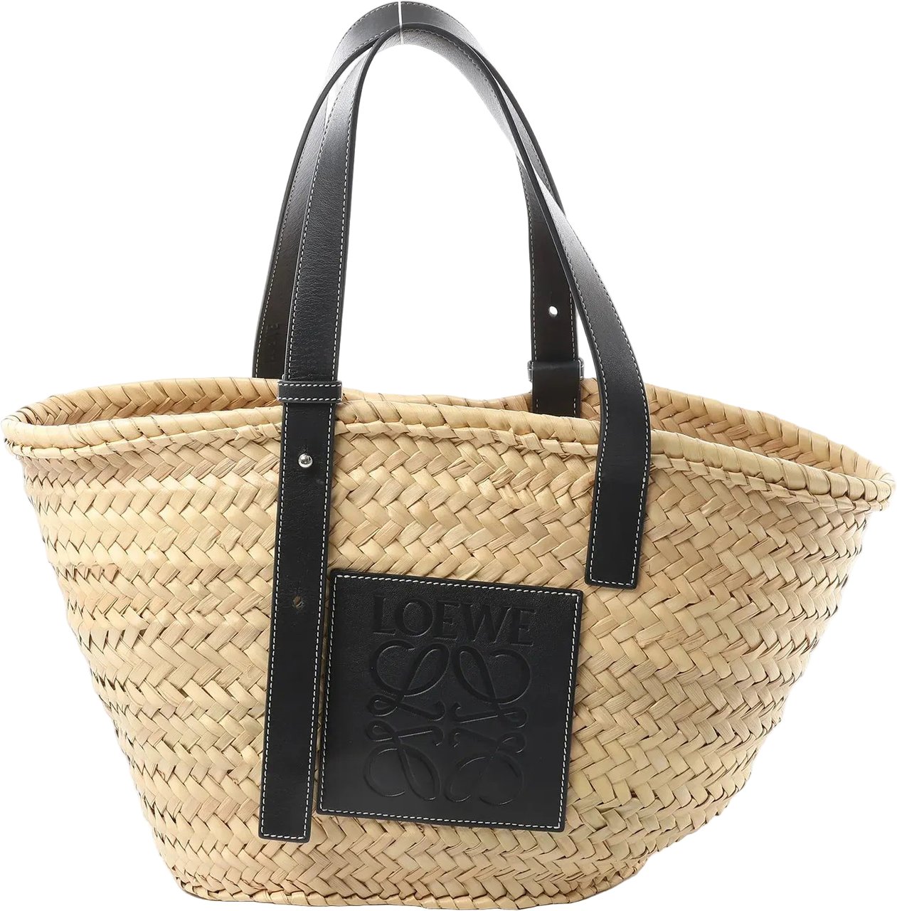 Loewe LOEWE Basket Medium Raffia x Leather Shoulder Bag in Beige x Black Divers
