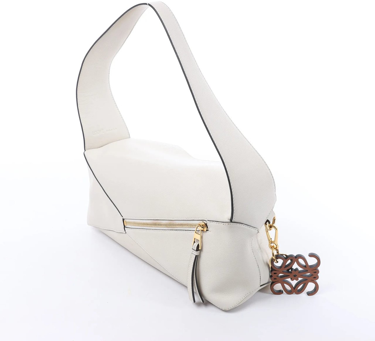 LOEWE Puzzle Hobo Leather Shoulder Bag in White Wit