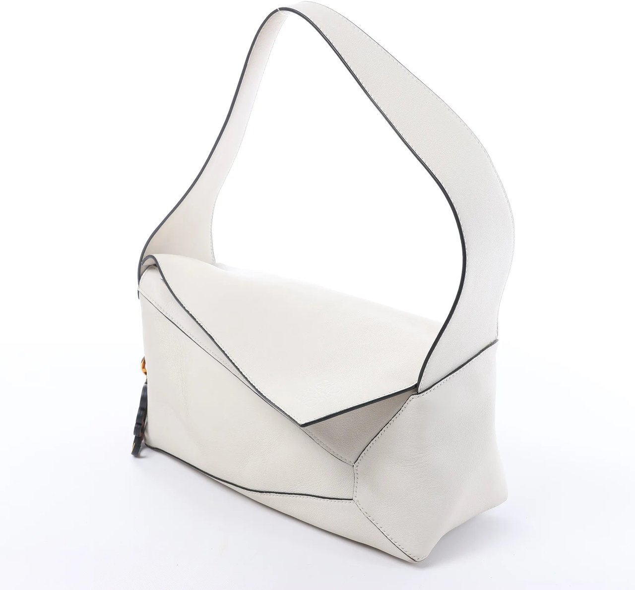 LOEWE Puzzle Hobo Leather Shoulder Bag in White Wit