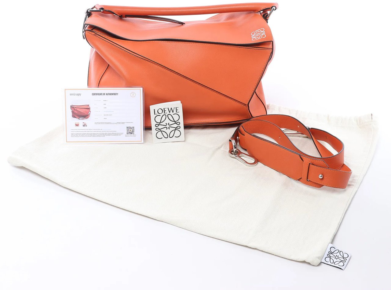LOEWE Puzzle Large Leather 2Way Handbag in Orange Oranje