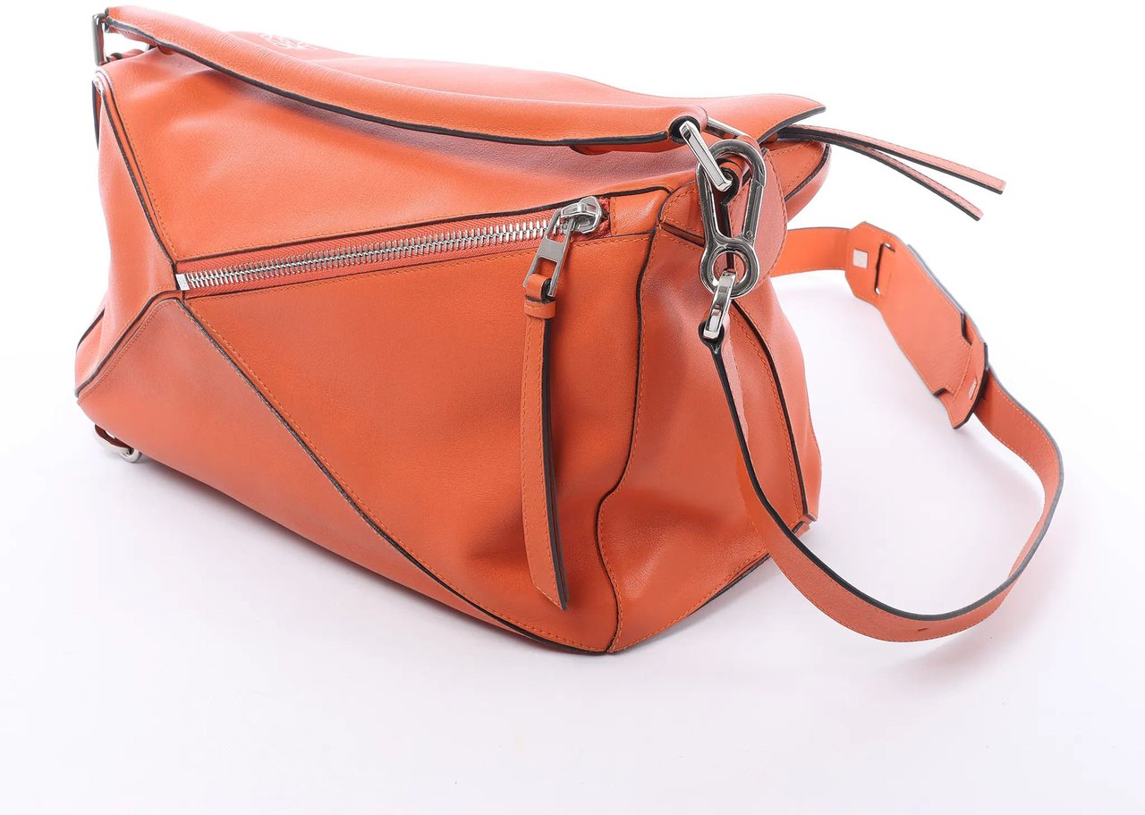 LOEWE Puzzle Large Leather 2Way Handbag in Orange Oranje