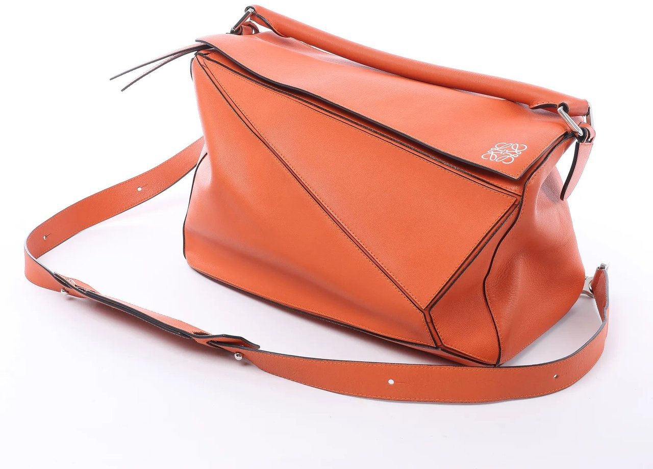 LOEWE Puzzle Large Leather 2Way Handbag in Orange Oranje
