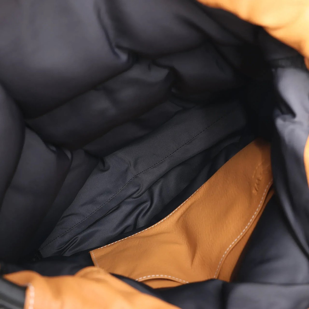 LOEWE Puffy Yago Leather x Nylon Backpack in Black x Brown Divers