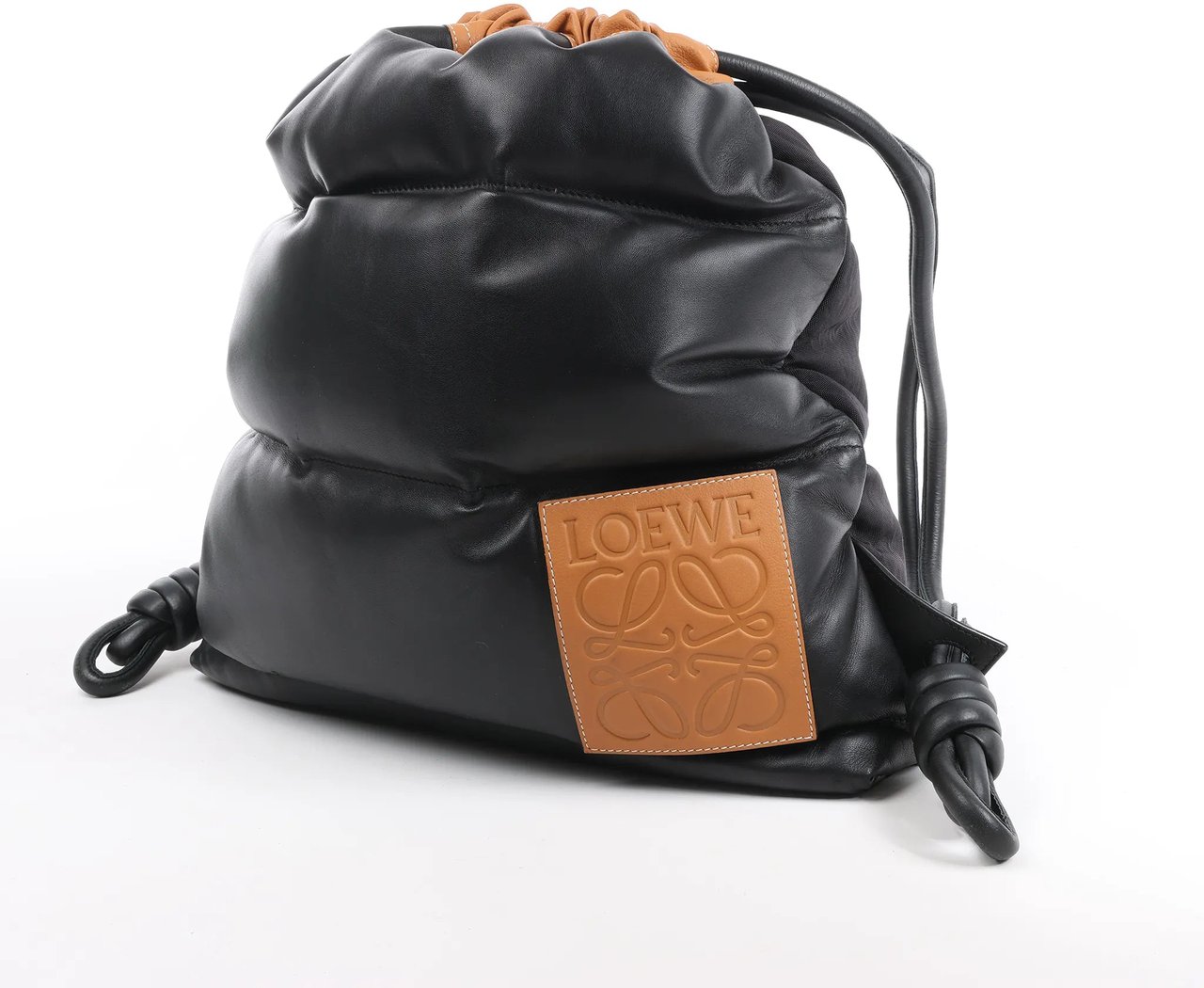 LOEWE Puffy Yago Leather x Nylon Backpack in Black x Brown Divers