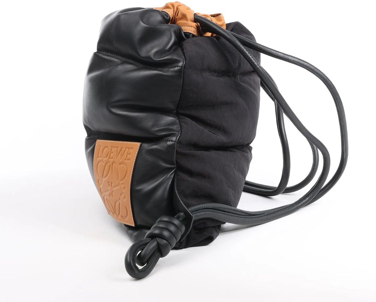 LOEWE Puffy Yago Leather x Nylon Backpack in Black x Brown Divers