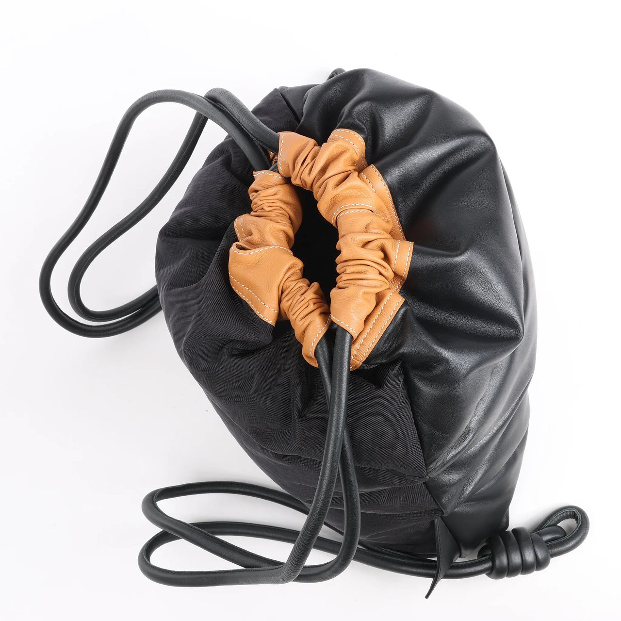 LOEWE Puffy Yago Leather x Nylon Backpack in Black x Brown Divers