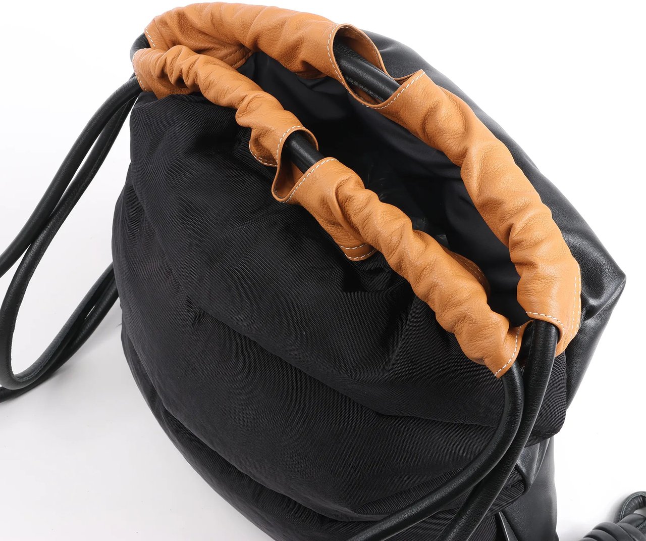 LOEWE Puffy Yago Leather x Nylon Backpack in Black x Brown Divers