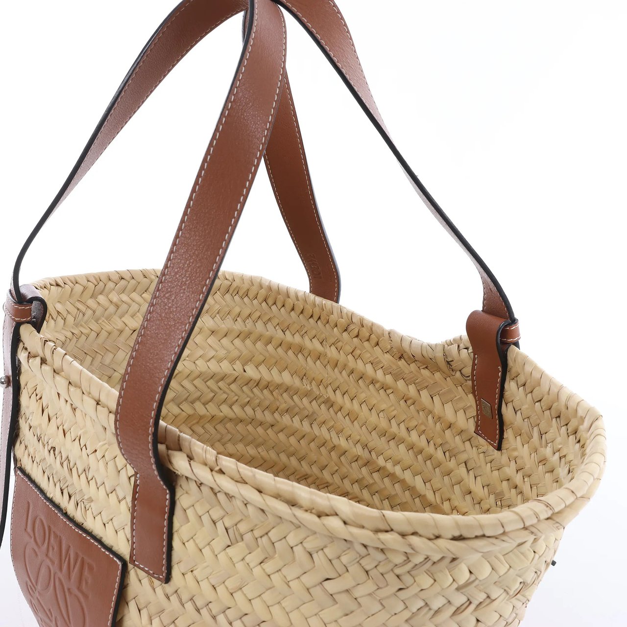 LOEWE Basket Large Raffia x Leather Handbag in Beige x Brown Divers