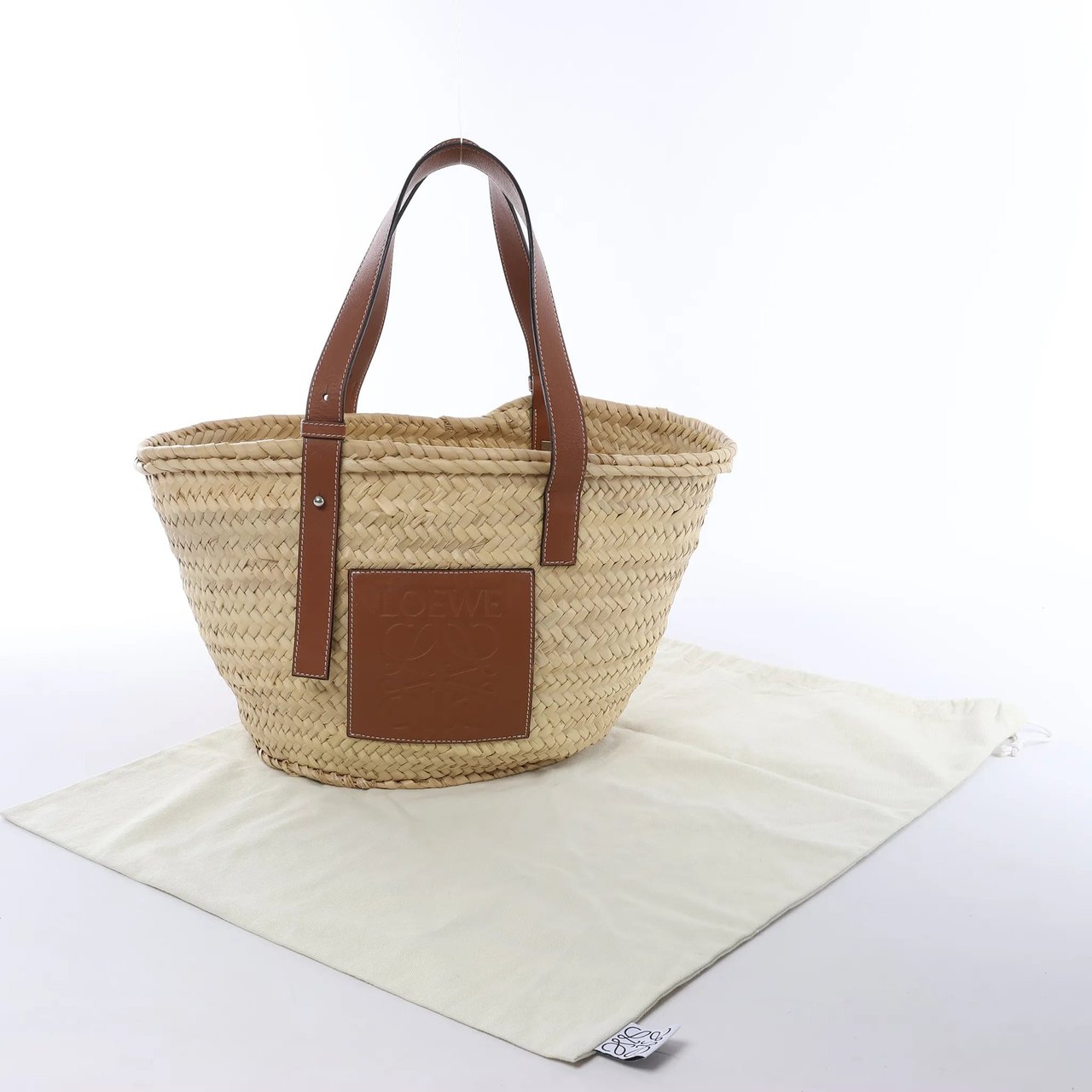 LOEWE Basket Large Raffia x Leather Handbag in Beige x Brown Divers