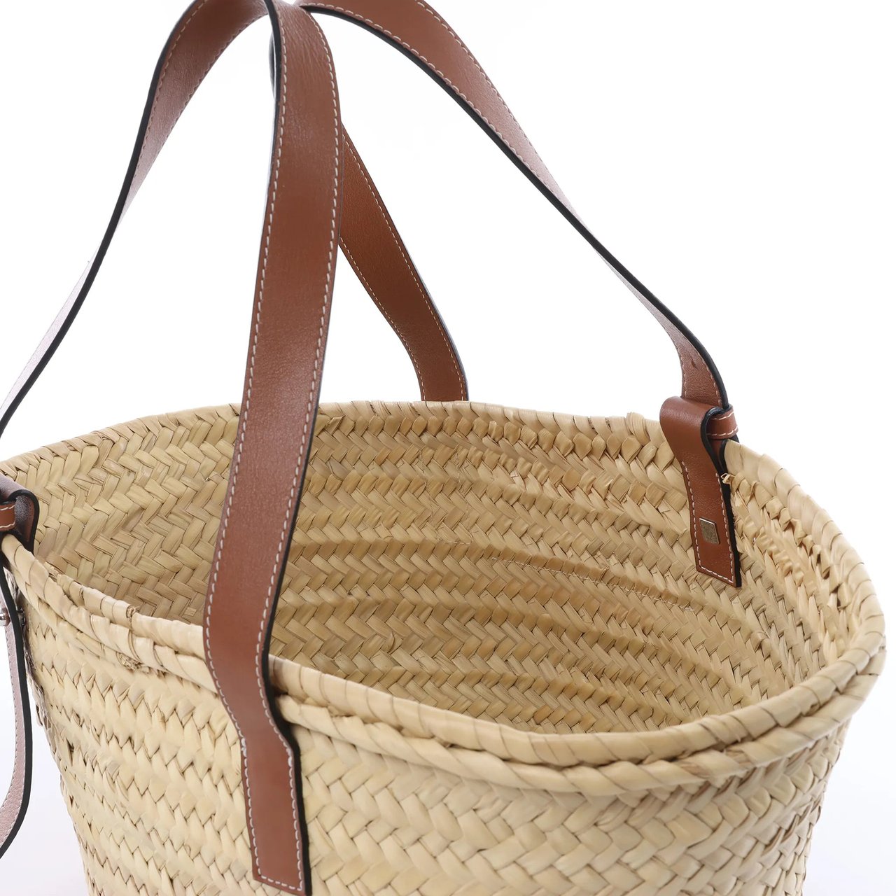 LOEWE Basket Large Raffia x Leather Handbag in Beige x Brown Divers