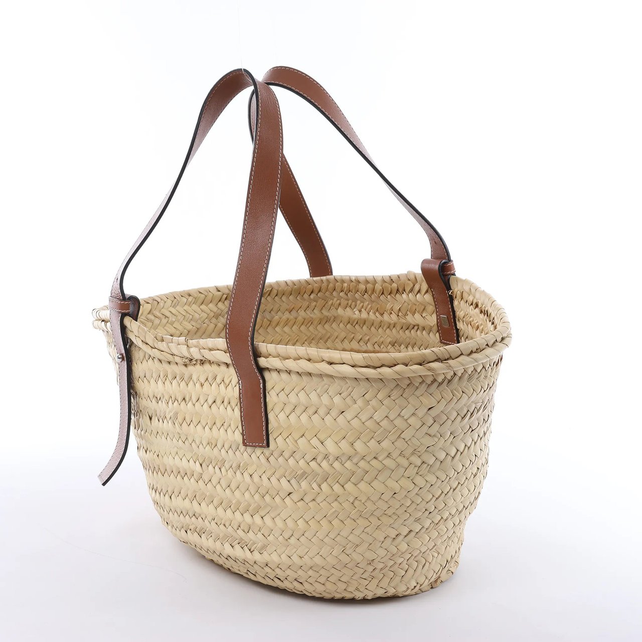 LOEWE Basket Large Raffia x Leather Handbag in Beige x Brown Divers