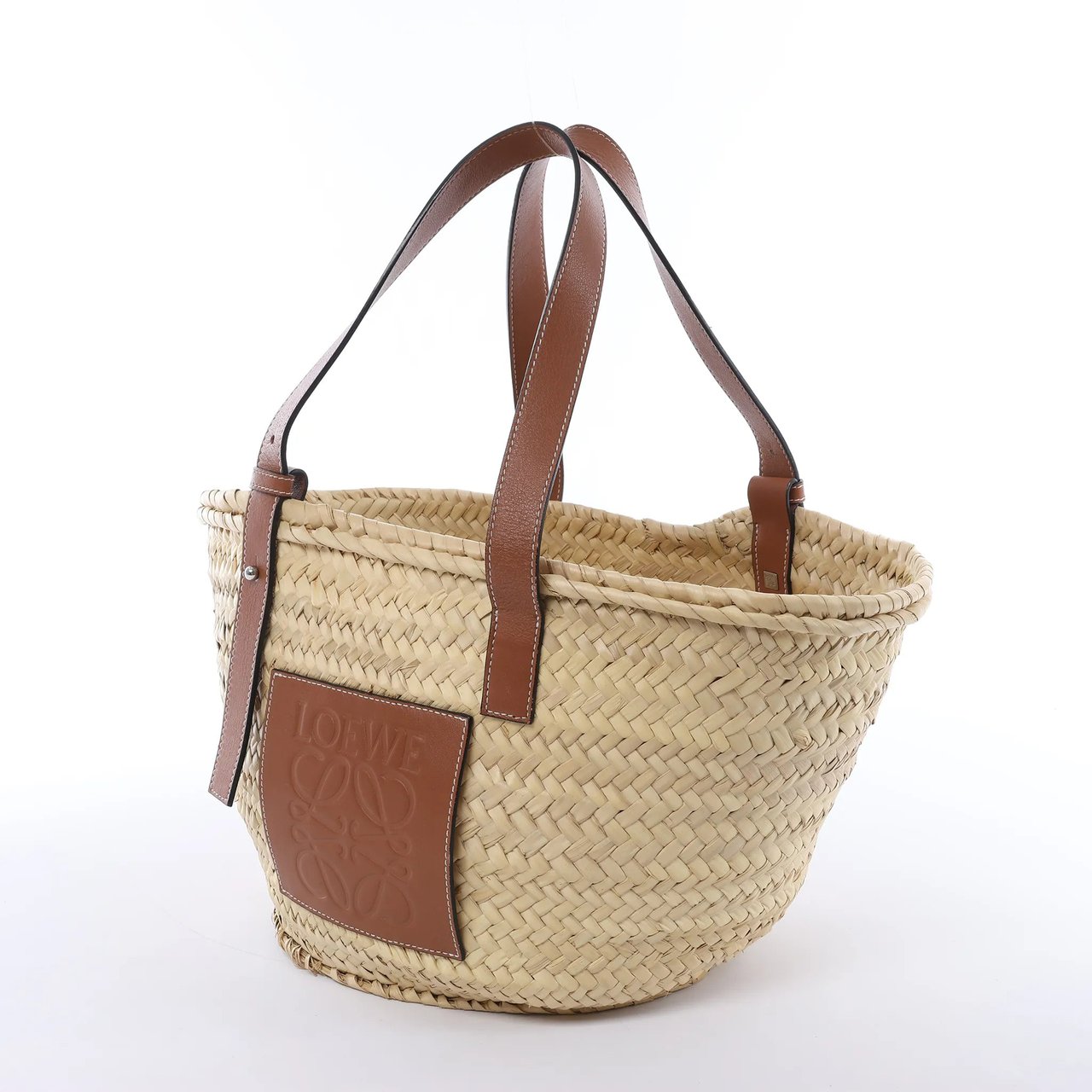 LOEWE Basket Large Raffia x Leather Handbag in Beige x Brown Divers