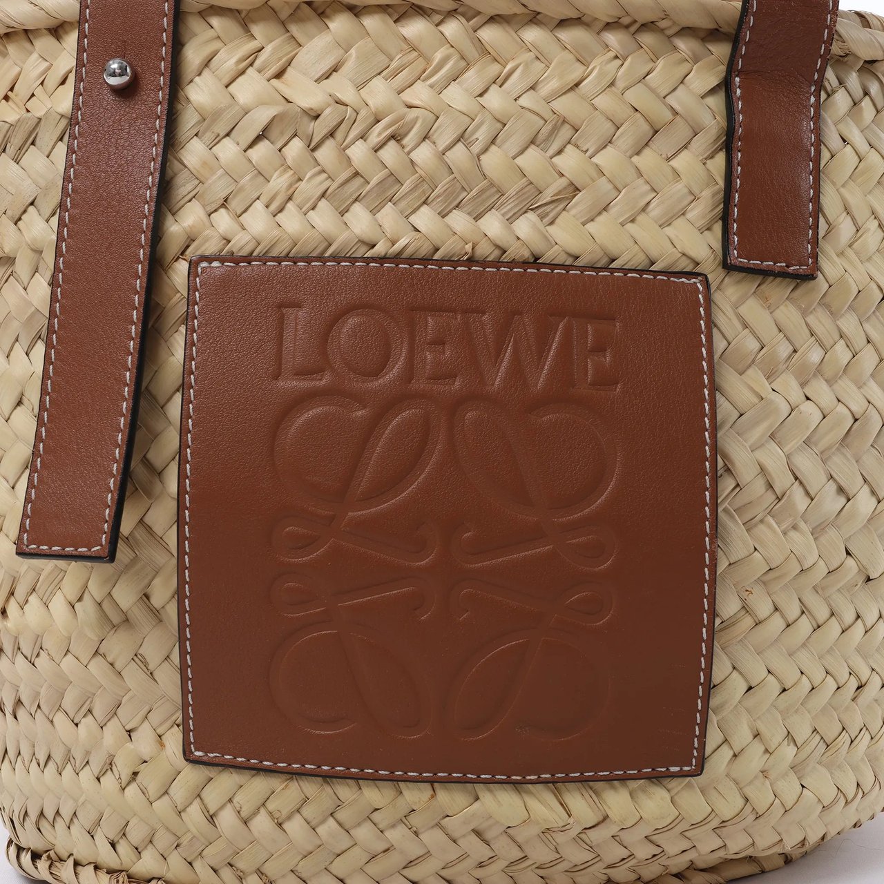 LOEWE Basket Large Raffia x Leather Handbag in Beige x Brown Divers