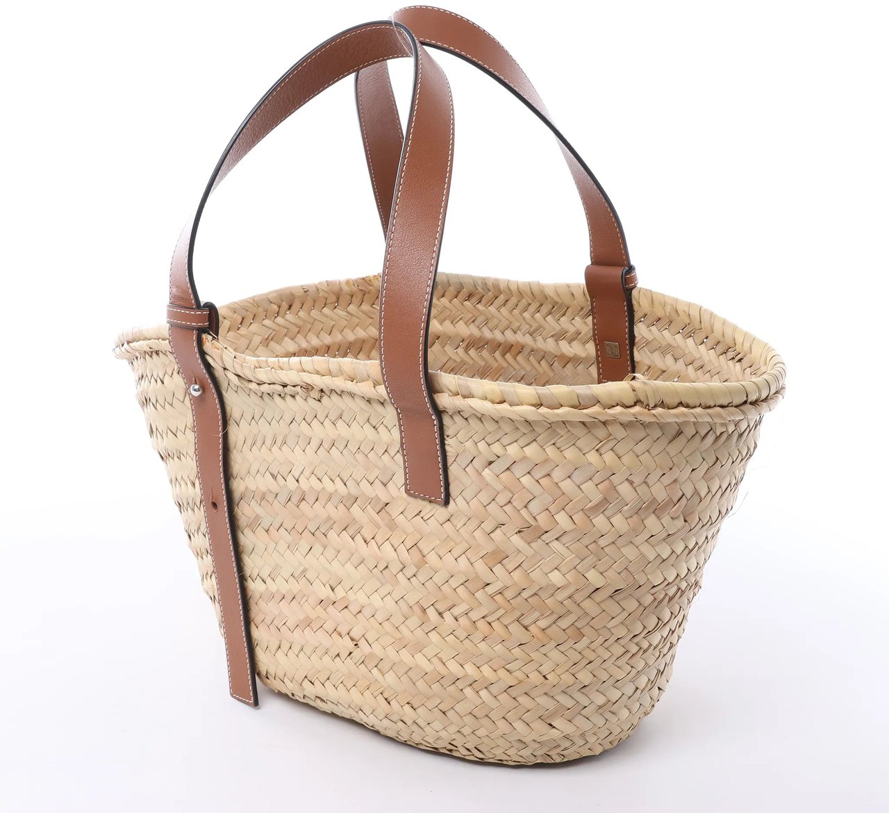 LOEWE Basket Medium Raffia x Leather Handbag in Beige x Brown Divers