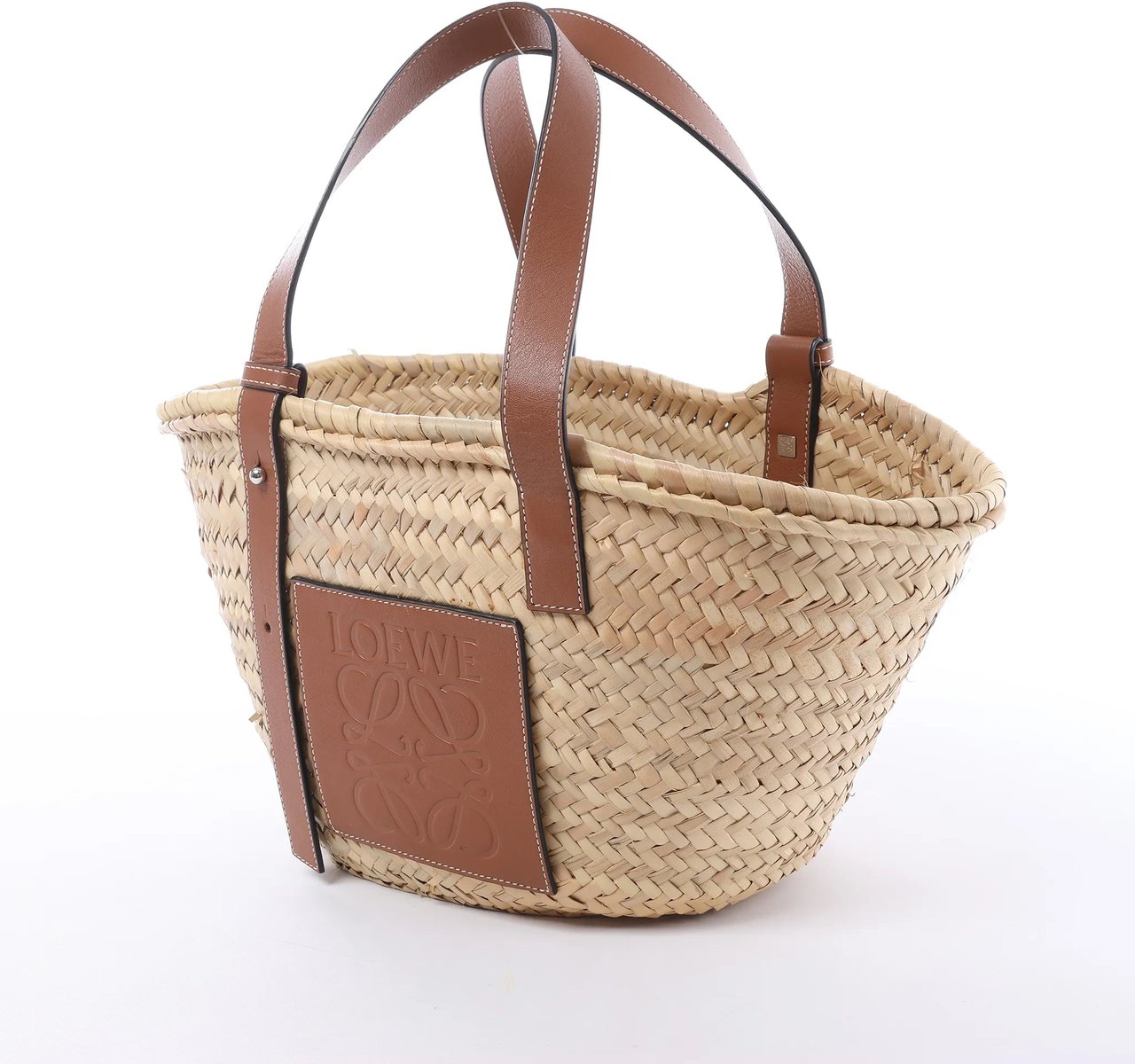 LOEWE Basket Medium Raffia x Leather Handbag in Beige x Brown Divers