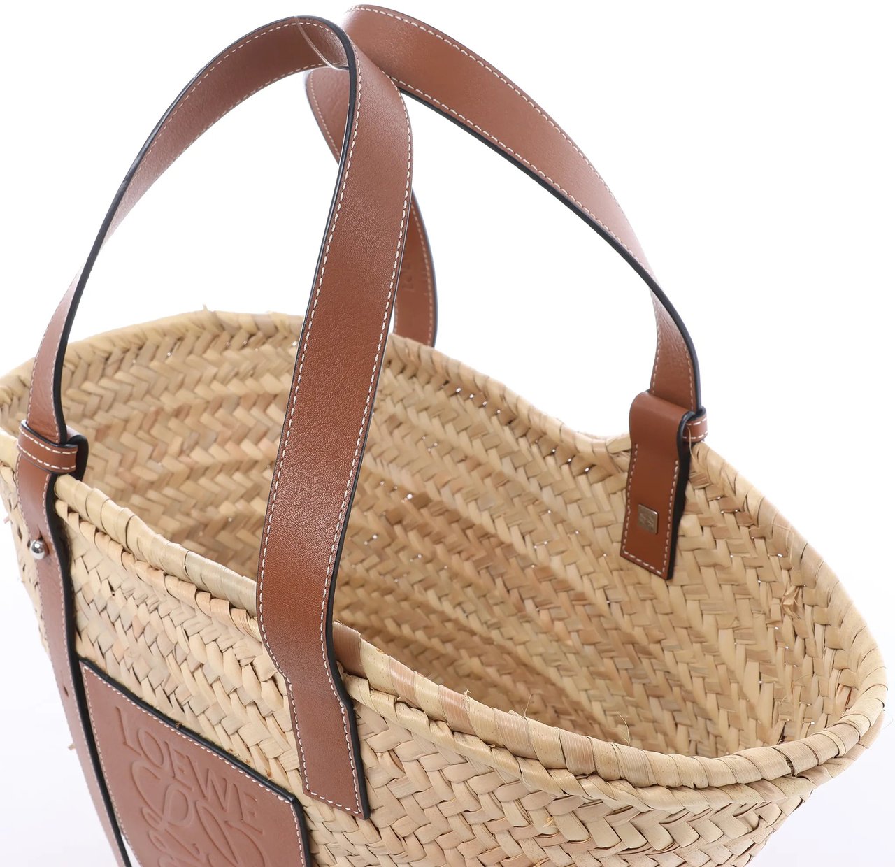 LOEWE Basket Medium Raffia x Leather Handbag in Beige x Brown Divers