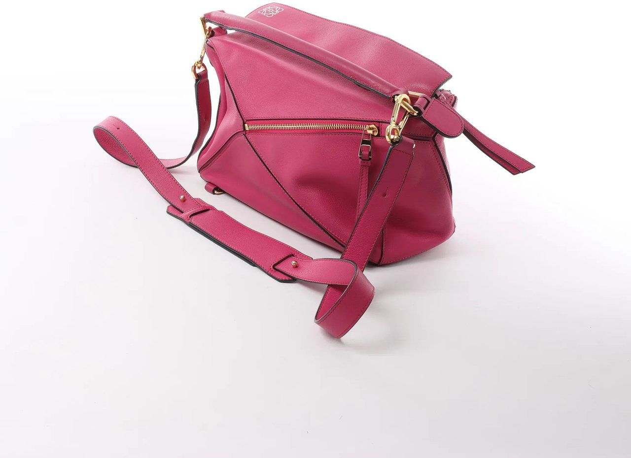 LOEWE Puzzle Medium Leather 2Way Handbag in Pink Roze