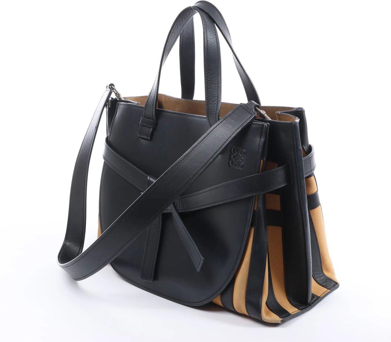 LOEWE Gate Top Handle Leather 2Way Handbag in Black Zwart