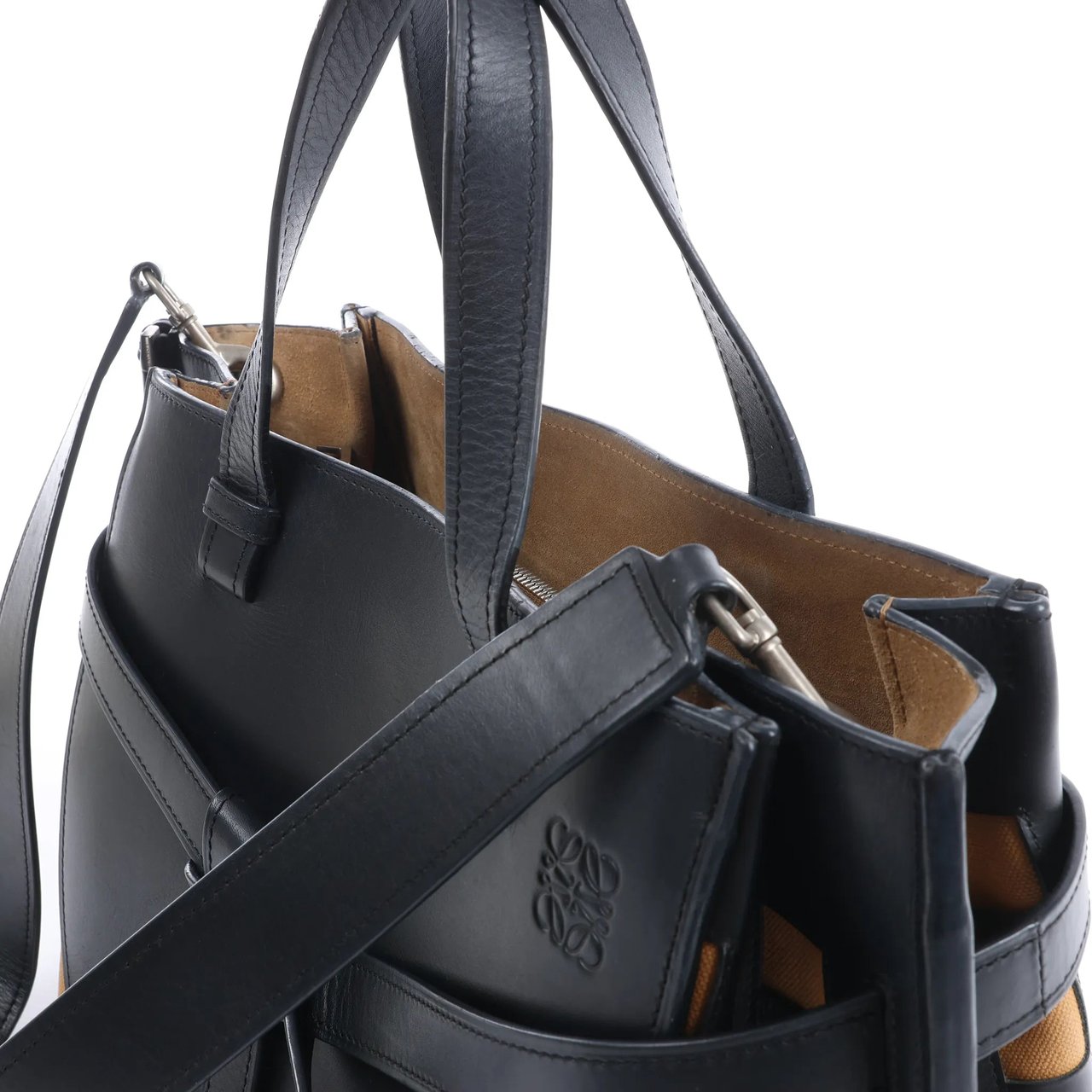 LOEWE Gate Top Handle Leather 2Way Handbag in Black Zwart