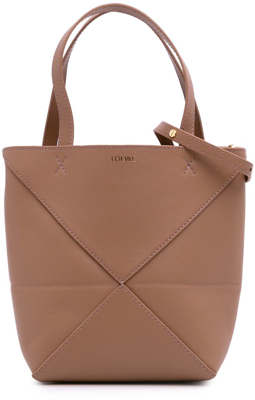 Loewe Mini Shiny Calfskin Puzzle Fold Tote Bruin