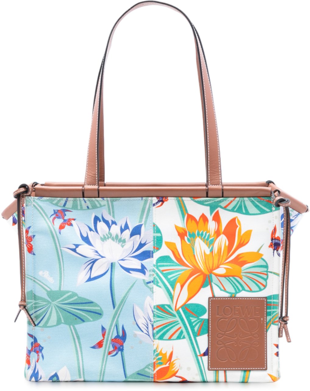 Loewe Paulas Ibiza Small Canvas Waterlily Print Cushion Tote Groen