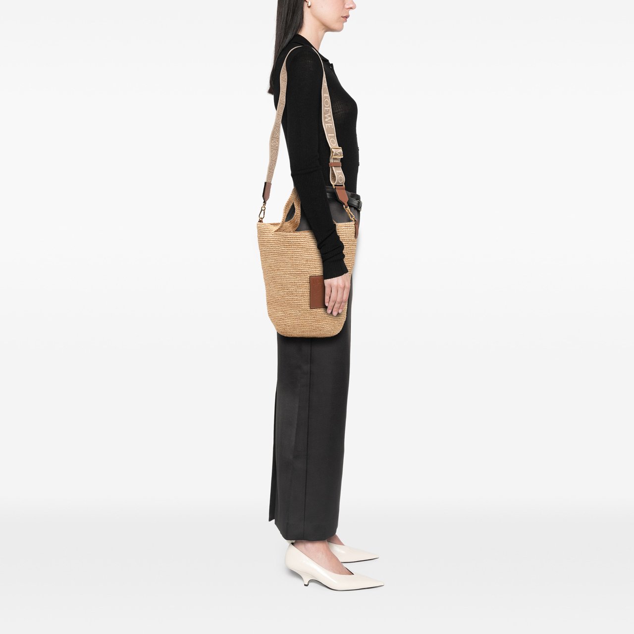Loewe Mini Raffia Slit Satchel Bruin