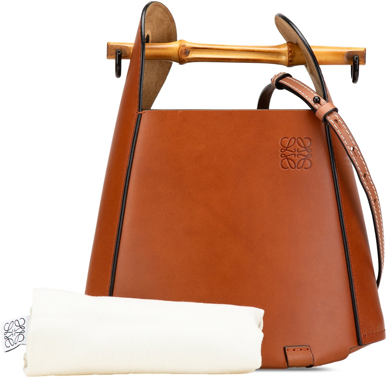 Loewe Calfskin Bamboo Bucket Bag Bruin