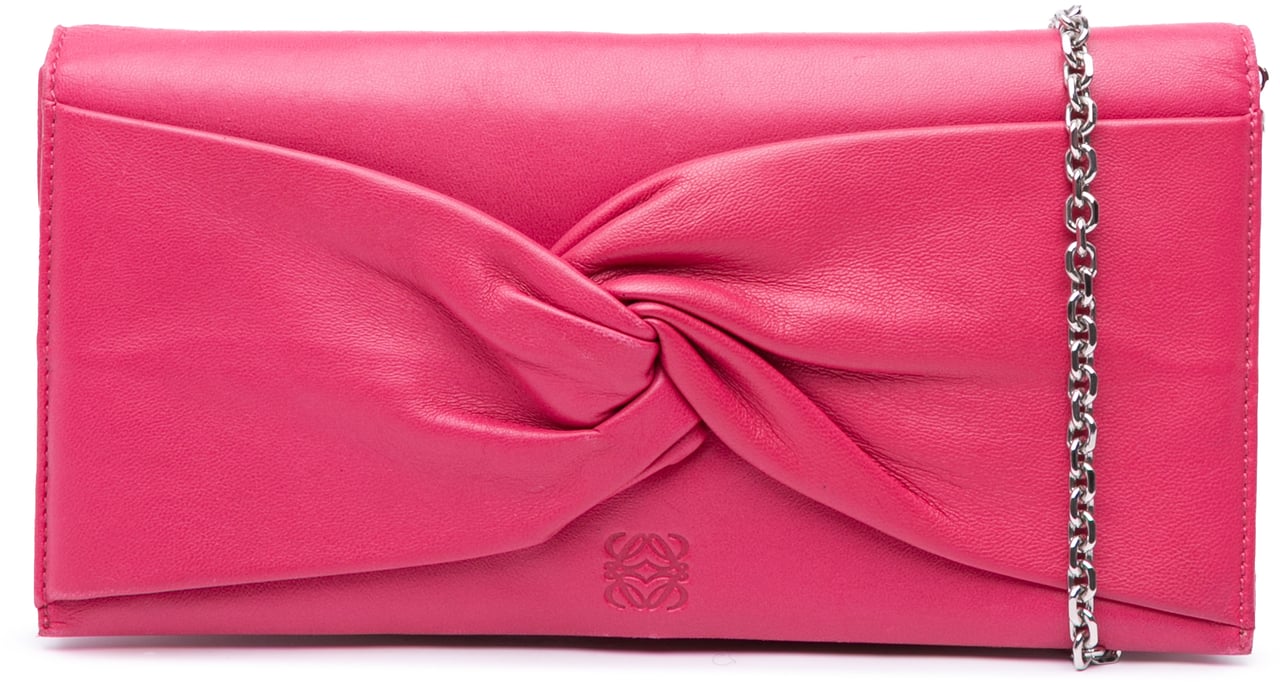 Loewe Anagram Nappa Bow Tie Clutch with Chain Roze