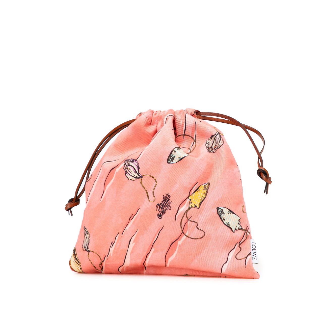 Loewe Paulas Ibiza Canvas Seashell Print Drawstring Pouch Roze