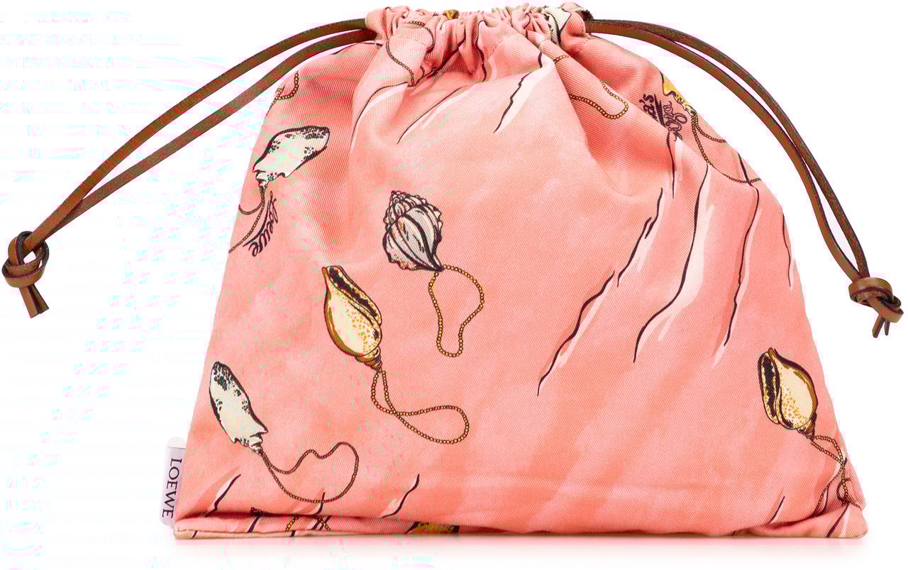 Loewe Paulas Ibiza Canvas Seashell Print Drawstring Pouch Roze