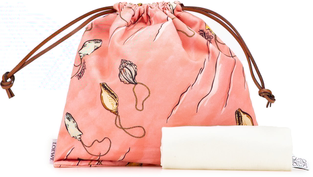 Loewe Paulas Ibiza Canvas Seashell Print Drawstring Pouch Roze