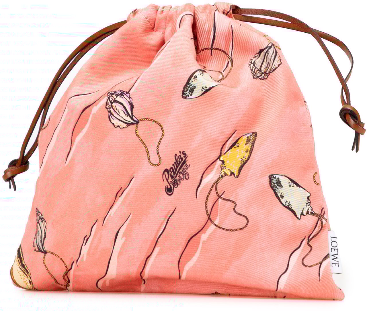 Loewe Paulas Ibiza Canvas Seashell Print Drawstring Pouch Roze