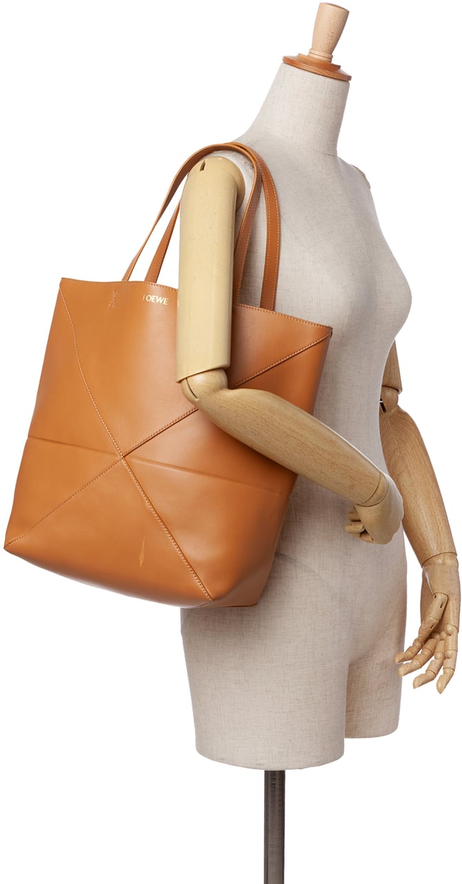 Loewe Medium Shiny Calfskin Puzzle Fold Tote Bruin
