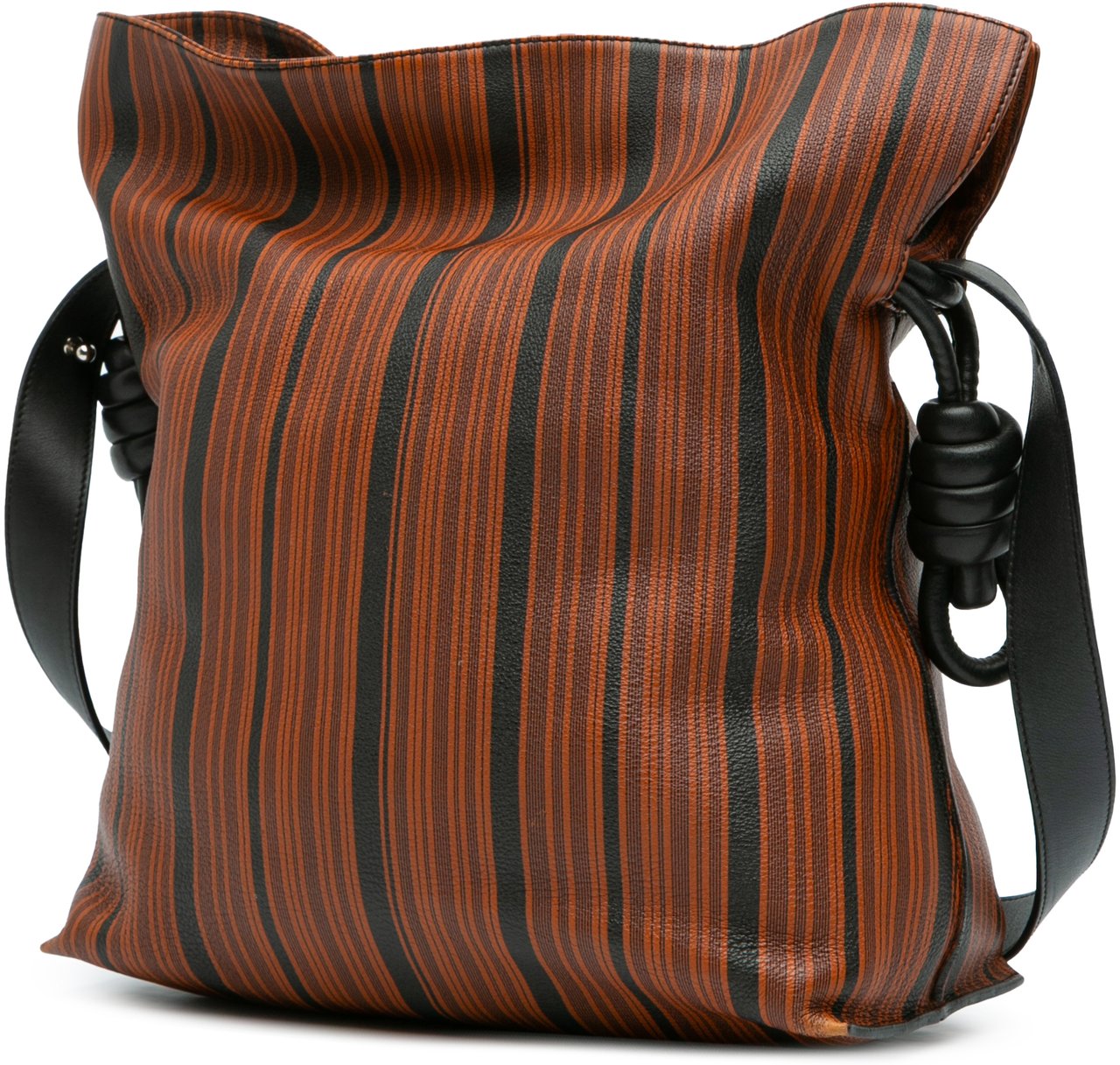 Loewe Medium Striped Leather Flamenco Knot Tote Bruin