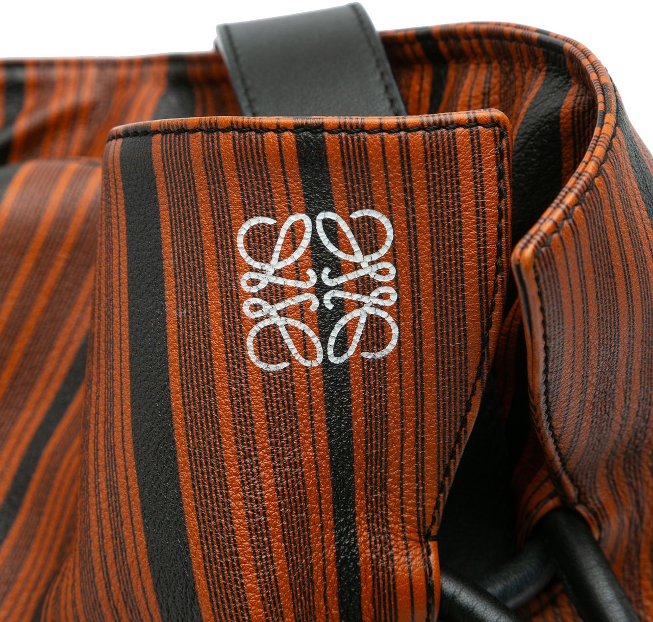 Loewe Medium Striped Leather Flamenco Knot Tote Bruin