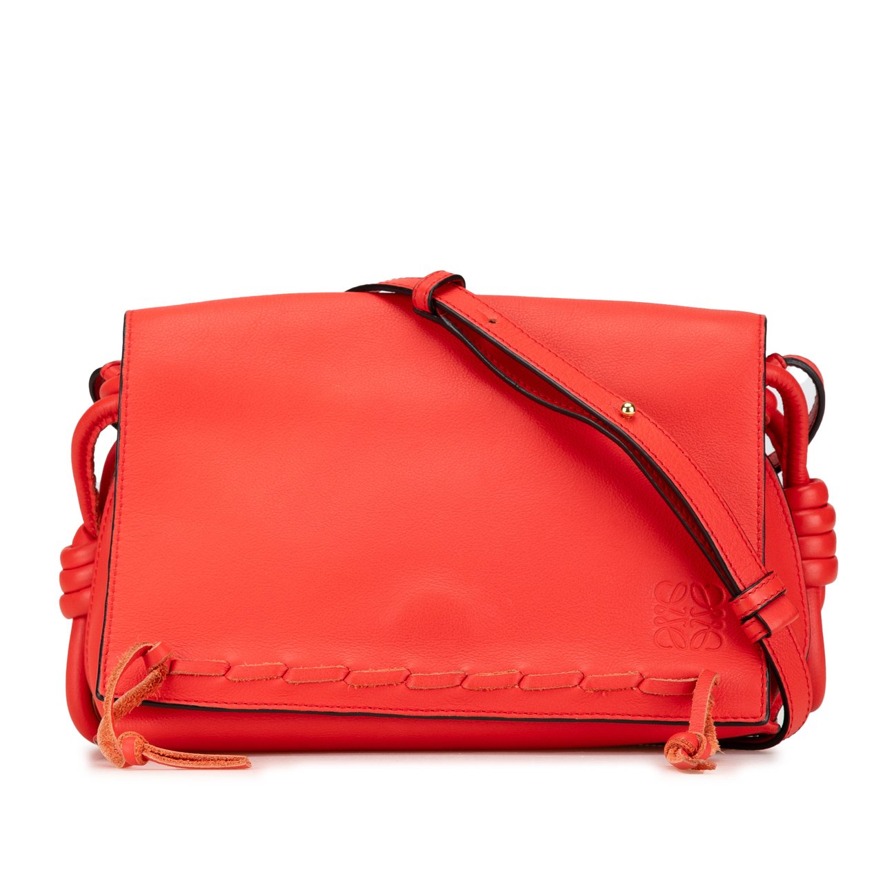 Loewe Leather Flamenco Knot Whipstitch Crossbody Rood