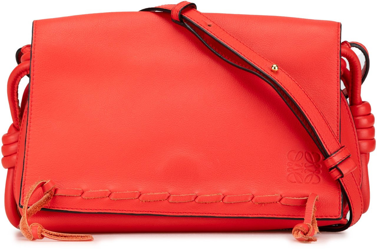 Loewe Leather Flamenco Knot Whipstitch Crossbody Rood