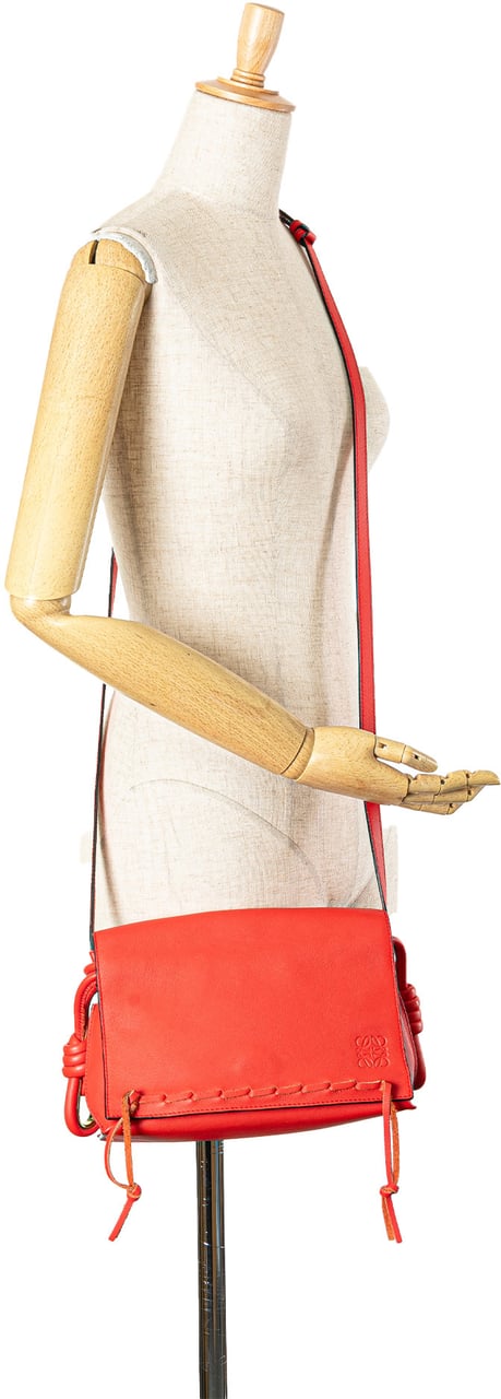 Loewe Leather Flamenco Knot Whipstitch Crossbody Rood