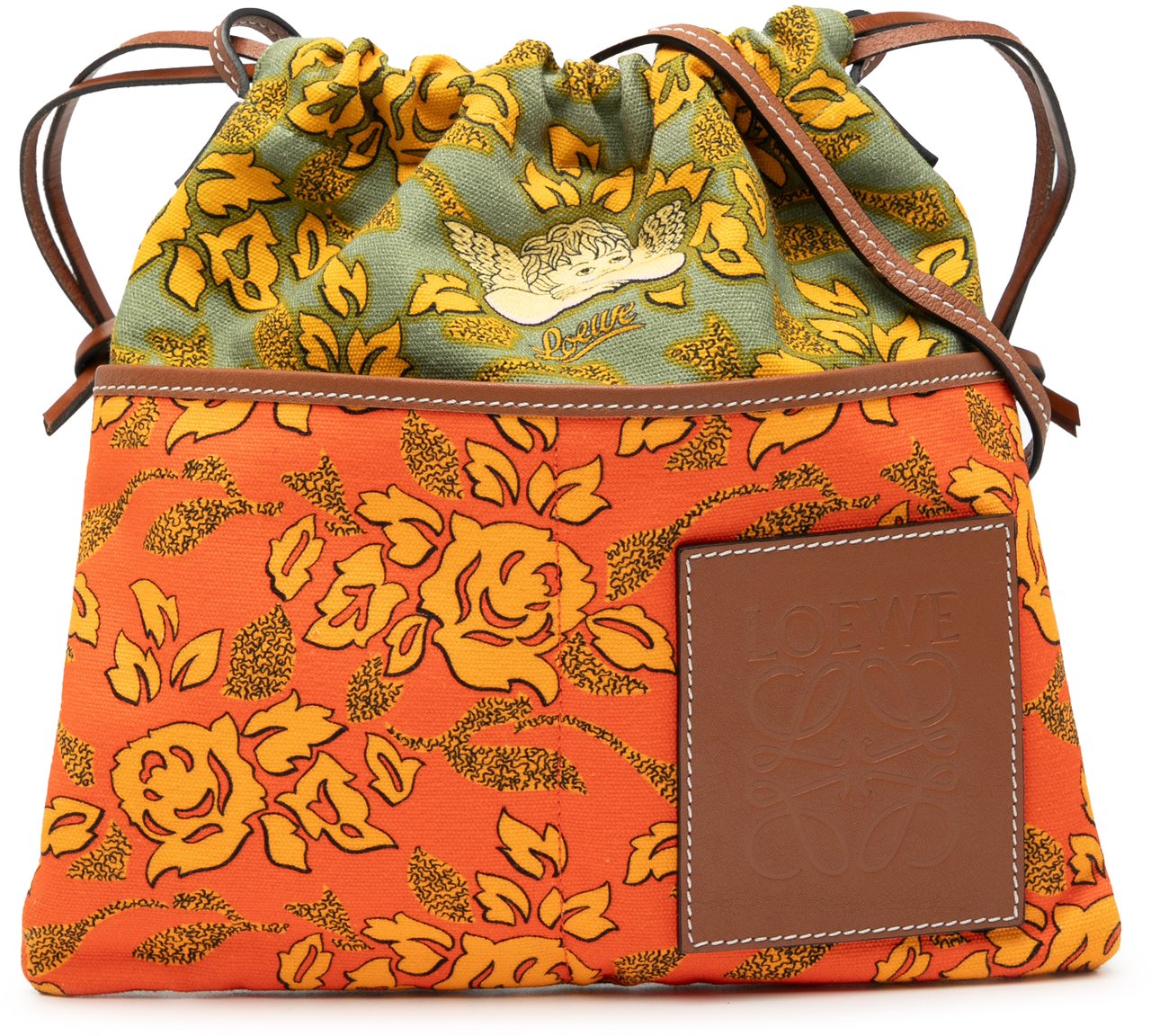 Loewe Paulas Ibiza Canvas Angel Drawstring Crossbody Oranje