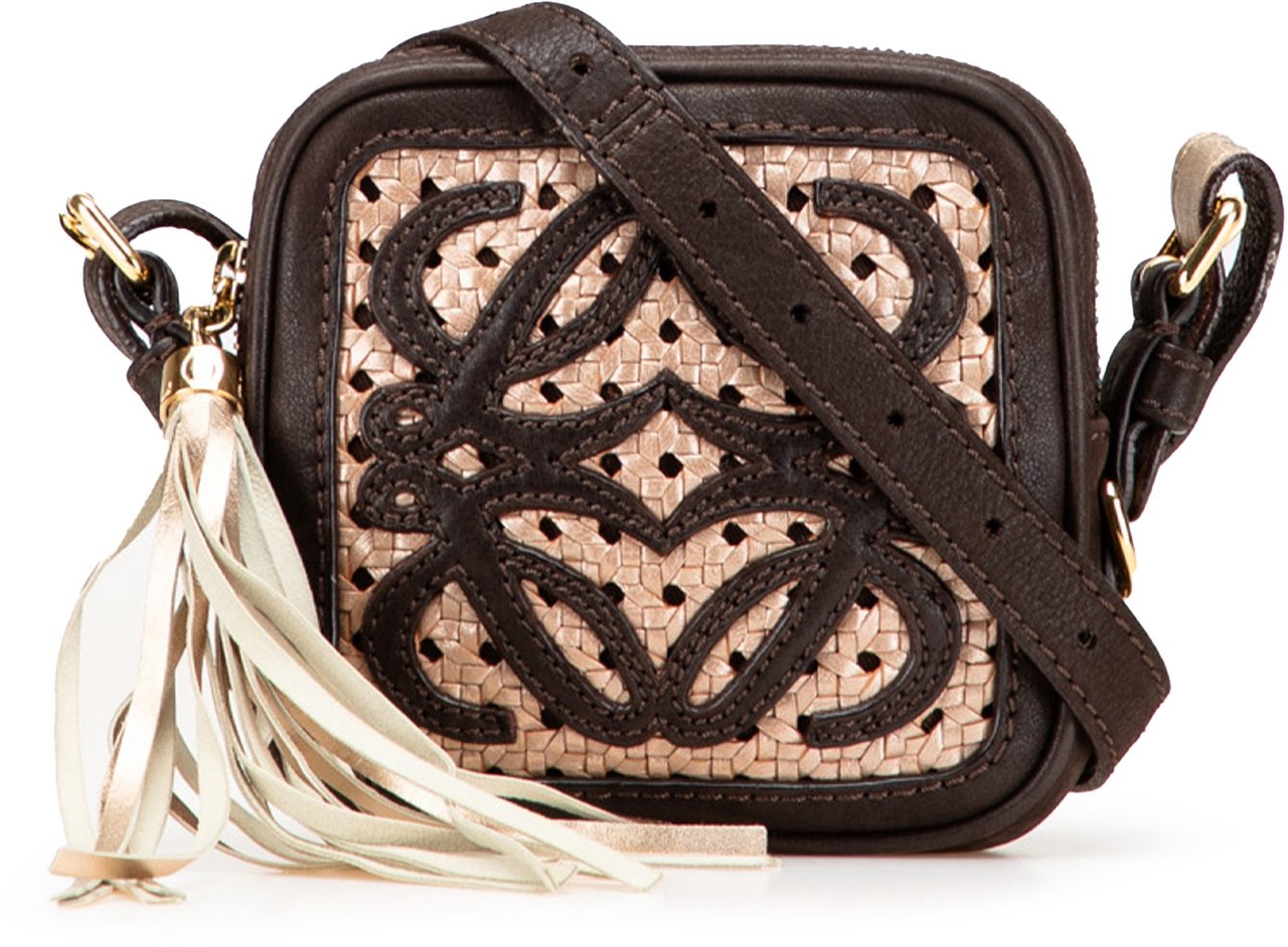 Loewe Mini Anagram Leather Tassel Crossbody Bruin