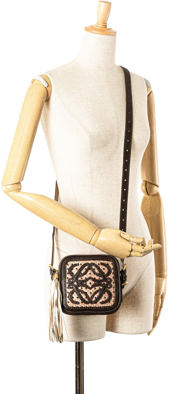 Loewe Mini Anagram Leather Tassel Crossbody Bruin