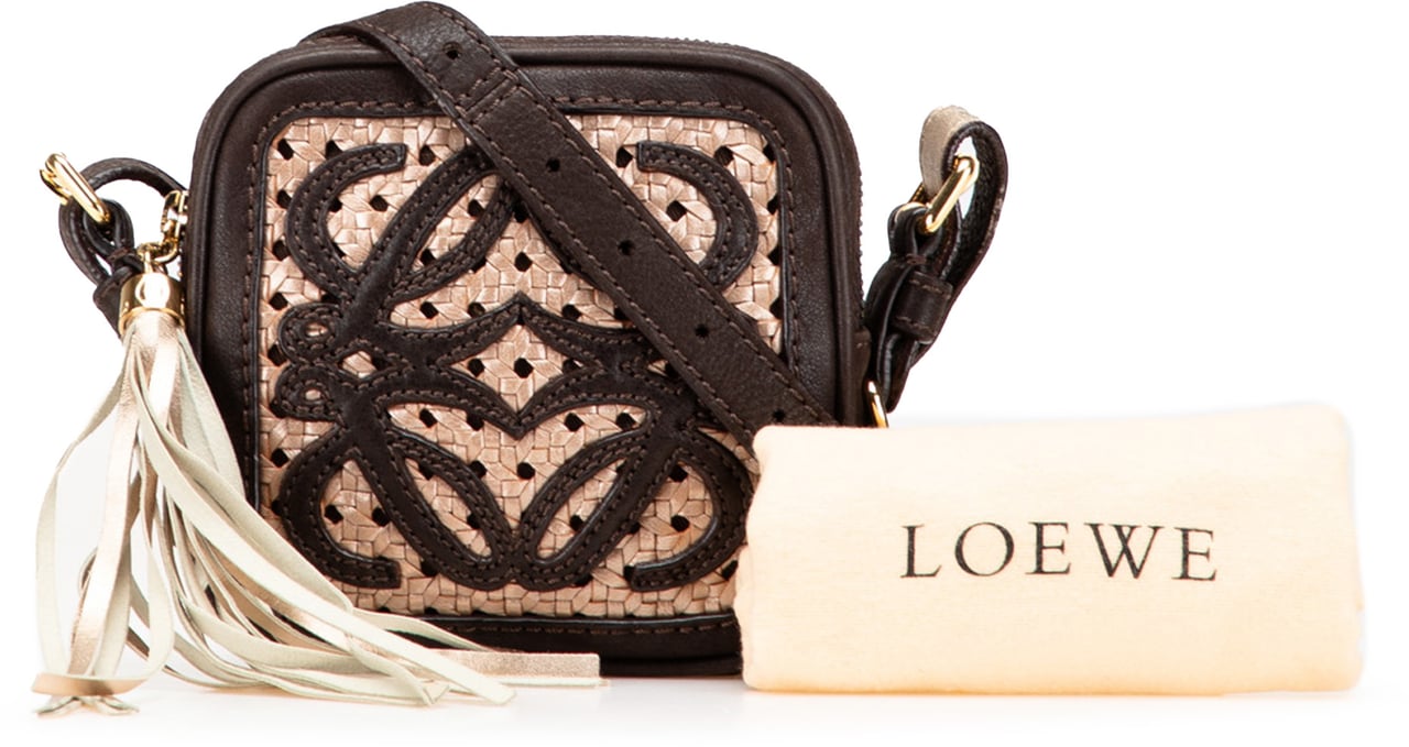 Loewe Mini Anagram Leather Tassel Crossbody Bruin