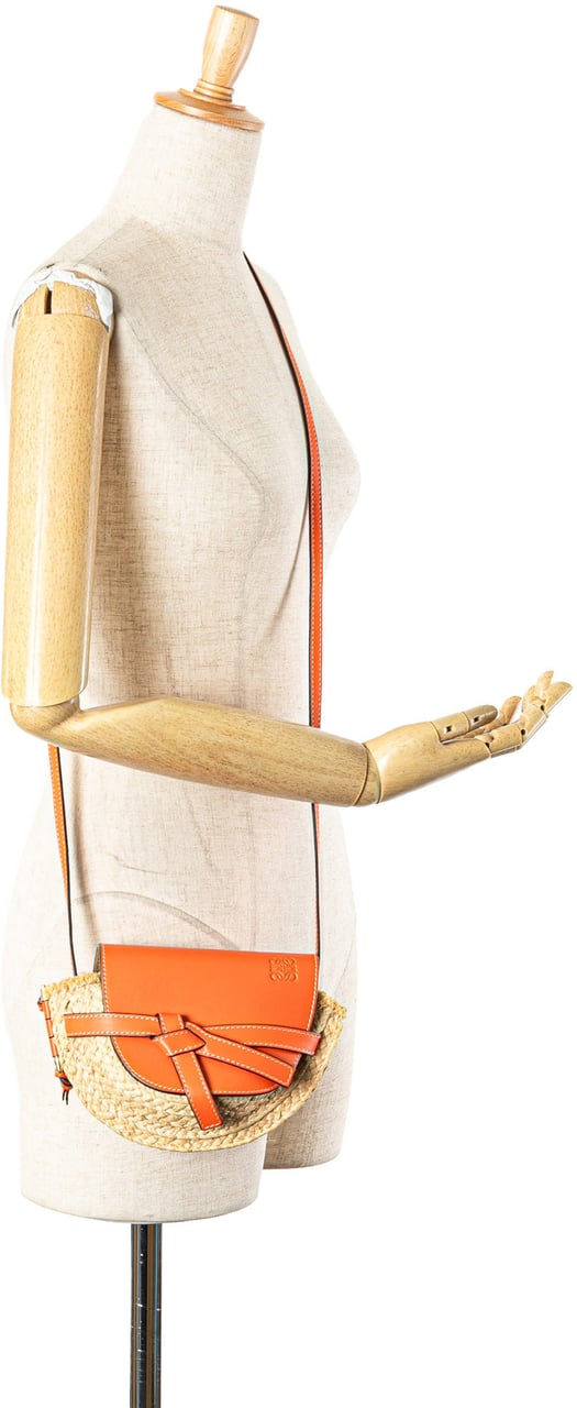 Loewe Mini Raffia Gate Crossbody Bruin